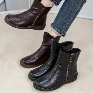 보니테 여성 소가죽 겨울 편한 앵클부츠 미들부츠 쿠션 컴포트 지퍼 신발 통굽 데일리