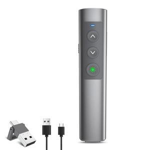 충전식 프레젠테이션 클리커, 2 in 1 USB-A USB-C 금속 무선 원격 전원점 슬라이드 PPT/Mac/노트북/컴퓨터용 볼륨 조절 기능, Google 어드밴스터
