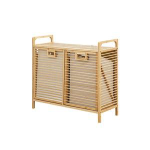 빨래 바구니 선반 대나무 가정용 빨래바구니선반 수납 우드 2단 라탄 우드쉘프 옷바구니