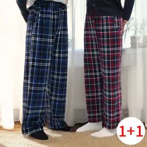 [2사이즈]1+1 2장 핑크룩 밍크 가을 겨울 체크 커플 수면바지 남녀공용 빅사이즈 남성용 여성용 잠옷 바지