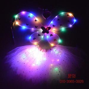 유아 소녀 4PCS LED 요정 코스프레 파티 글로우 라이트 업 투투 스커트 나비 날개 머리 후프 완드