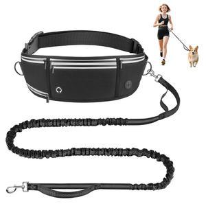펫쿠즈 핸즈 프리 목줄과 허리 벨트 지퍼 파우치 달리기 걷기 조깅 하이킹을 위한 헤비 듀티 목줄 대형 중형견을 전문가용 엉킴 반사 컨트롤 리드
