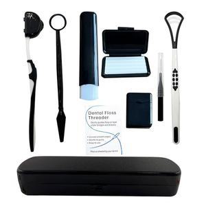 교정용 HRASY 휴대용 교정 구강 관리 키트 - 치간 브러시 치과용 왁스 치과 치실 칫솔 청소 키트, 블랙