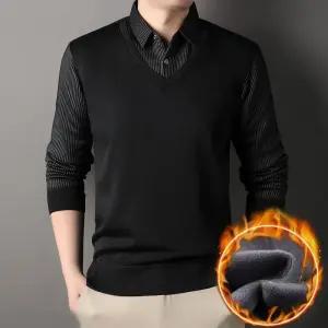 남자 카라티 캐주얼 겨울 기모 셔츠 조끼일체형 스타일