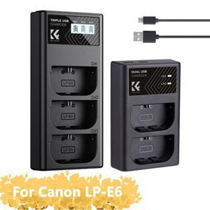 K & F LP-E6 듀얼 채널  트리플 슬롯 충전기 LP E6 캐논 EOS 카메라 R5 C R6 Mark II R7 50DS 6D 7D 90D 80