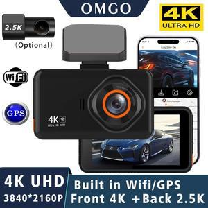 대시캠듀얼 렌즈 4K+2.5K 블랙박스 차량용 카메라 DVR WDR 야간 시야 비디오 레코더 내장 WiFi GPS 후방