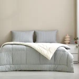 [모던하우스] 퓨어코튼 60수 고밀도면 극세사 차렵이불 퀸 그린 스트라이프