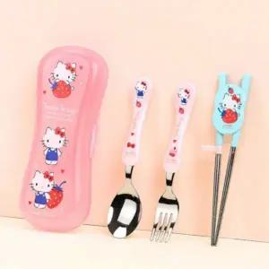 헬로키티 스틸 스푼 포크 케이스 머그컵 세척 4P