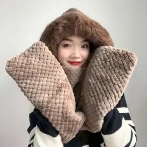 포근하루 일체형 겨울 후드 머플러Brown ( )