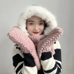 포근하루 일체형 겨울 후드 머플러핑크 ( )