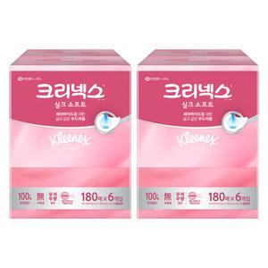 크리넥스 실크 소프트 미용티슈 2겹, 180매, 6입, 2개