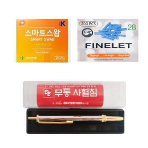 사혈기 + 알콜솜 100p + 사혈침 200p 28g 30g 선택가능 란셋 수지침 채혈기 채혈침 세트
