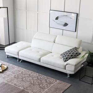 쟈드 3인용 가죽쇼파 화이트 스툴포함