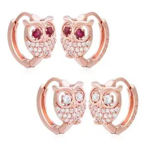 14K 금침 이어링 부엉이 큐빅 포인트 원터치 링 귀걸이