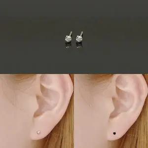 14K GOLD 2mm 라운드 큐빅 금 귀걸이