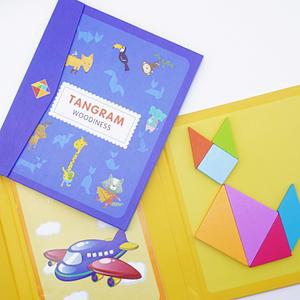 자석 칠교놀이 세트 유아 수학 창의력 교구 원목 칠교 책 판 조각퍼즐 노인 치매예방 교재