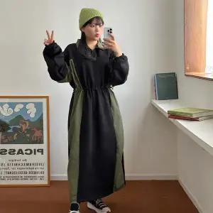 [빅사이즈]이블렛 아쥬렌 기모 배색 스트링 롱 원피스 제이스타일