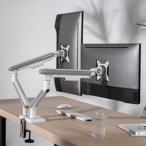 주연테크 캐리암 듀얼 화이트 가정용 사무용 모니터암 거치대 360도 각도조절 클램프 홀