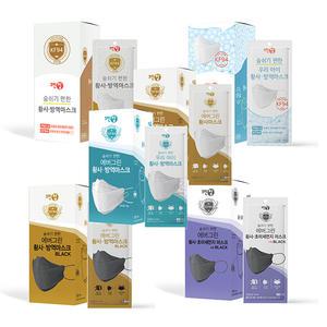 크린탑 184 KF94 황사 미세먼지 마스크 50매입 대형 소형 화이트 블랙 끈고정 끈조절 에버그린 제조