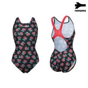 [레노마수영복]여성 실내 체리 X백라인 원피스 수영복 블랙-RN-LS2E805-BK