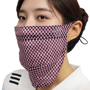 (국산) 여성 체크 3단 골프마스크 AT-M3 자외선차단 패션 등산 파크골프 얼굴햇빛가리개 스포츠마스크