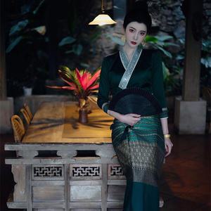 태국전통의상 다이 브로케이드 스커트 수 놓은 정장 예술 여행 댄스 의류 작업 의상 여성