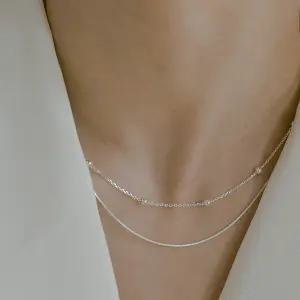 925실버 실버볼 스네이크 두줄목걸이 베이직 뱀줄체인 두줄 목걸이