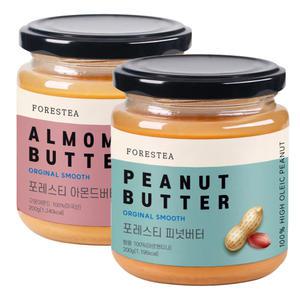 포레스티 국내제조 무첨가 땅콩버터 200g + 아몬드버터 200g 무설탕 무가당 피넛버터 스프레드
