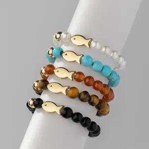 14K 천연석 물고기 볼 반지 5종 택1 행운 선물