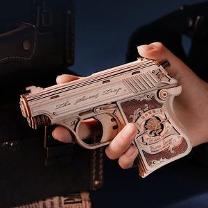 로보타임 LQ502 미니 건 ROKR 미니어처 우드퍼즐 DIY 고무줄 총 한글설명서