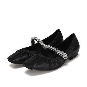 [BABARA][본사운영] 바바라 양가죽 실버 장식 주름 여성플랫 1cm_BBF132