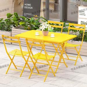 밝은 노란색 철제 야외테이블 테이블 카페 경량 업소용