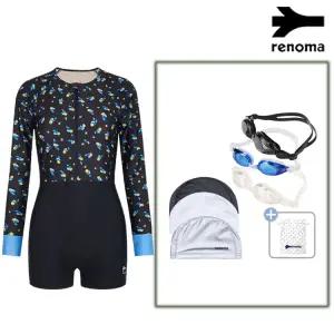 [롯데백화점]레노마 여성 긴팔집업반신 수영복수경수모세트  RN-LS2E283SET_BK
