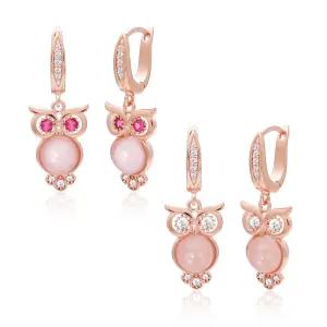 14K 금침 이어링 로즈 부엉이 로즈쿼츠 장미석 원터치 링 귀걸이