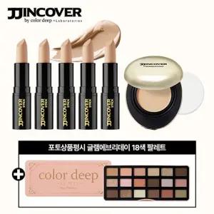[25년 최신상 ]컬러딥 찐커버 스틱 5개+찐커버 팩트 본품 1개 (포토 상품평시 글램 셰도우 팔레트 18색)