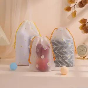 데이지 반투명 구디백 선물포장 파우치 비닐 복조리 파우치 여행 방수 휴대용 끈 선물용 끈가방 매트