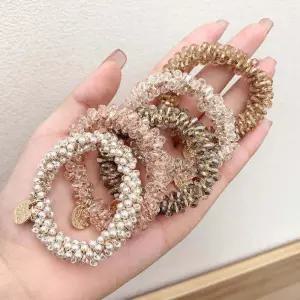 크리스탈 진주 머리끈 X5개 (랜덤) 헤어끈 헤어슈슈 헤어끈세트 예쁜헤어끈