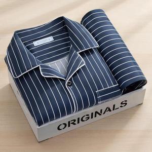 고급 남성 순면 잠옷 긴 소매 얇은 스타일 캐주얼 홈웨어 봄 가을 여름 투피스 세트