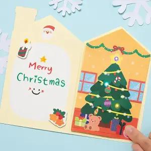 [문구티쳐] 민화 크리스마스 조명 카드 만들기 DIY 크리스마스만들기수업 성탄절 LED조명 입체미니카드 팝업북 선물용 불빛나는 반짝이는 카드