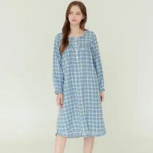 메이플라워 아이스블루 긴팔 약기모 순면 여성 빅사이즈 원피스 잠옷