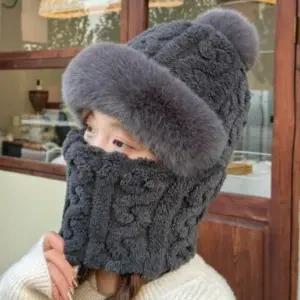 여성 컬러 방한 니트 트위스트 목도리 모자 세트