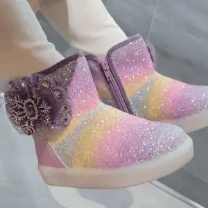 여아용 로아 무지개 눈꽃 LED 털 부츠