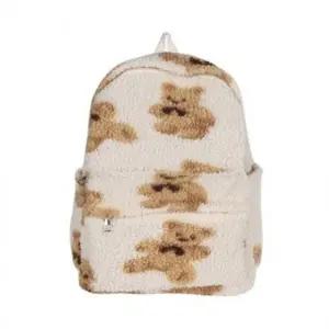 패션 인기 여자 학생 캐주얼 뽀글이 백팩 가방 곰돌이