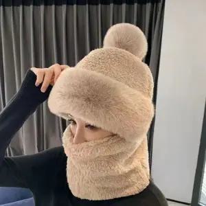 LW 밍크털 모자 겨울 방한 보온 일체형 후드 넥워머 세트