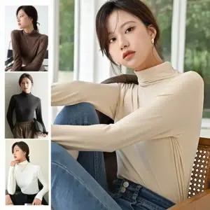 부드럽고 편안한 쫀쫀한 목폴라티 봄 가을 겨울 슬림한 모달 목폴라디