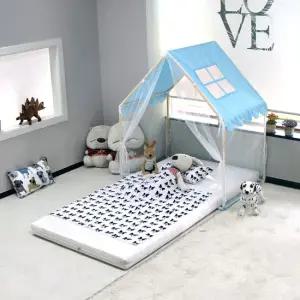 쿨 블루) 하우스 싱글 플레이 텐트 공주 캐노피 어린이 침대