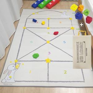 국산 월드토이 토끼 사방치기 매트 땅따먹기 오재미 놀이 유아 어린이 아이방 거실 러그 (오재미+가방)