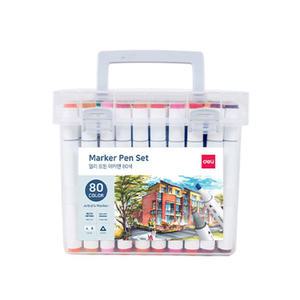 델리 삼각 트윈 마카펜 80색 디자인 미술용 드로잉 듀얼 일러스트 컬러링북 싸인펜 세트