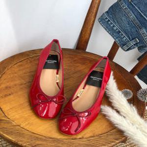 곰블리 리본 에나멜 플랫 미들굽 펌프스힐 4.5cm