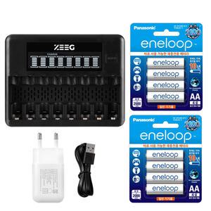 지그 8구 충전기 2A아답터 + 에네루프 AA 8알 충전지